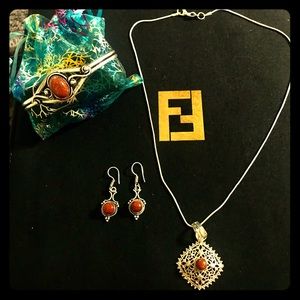 SOLD Sunstone gemestone Sterling Silver Plated set